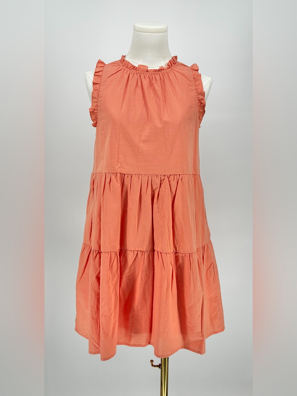 Copper Key Women’s Peach Ruffle-Neck Tiered Babydoll Mini Dress Size XS
